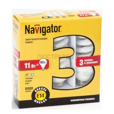 Лампа энергосберегающая Navigator 94 424 NCL8-SF-11-840-E14/3PACK