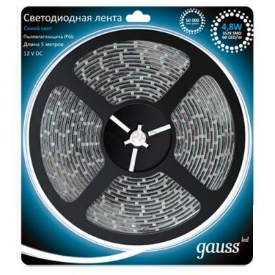 Лента LED 2835/60-SMD 4.8W 12V DC синий IP66 (блистер 5м)