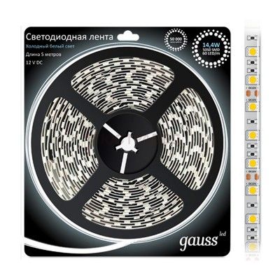 Лента LED 5050/60-SMD 14.4W 12V DC холодный белый (блистер 5м)