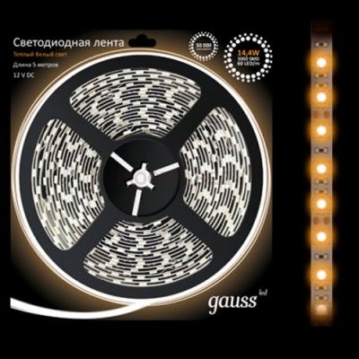 Лента LED 5050/60-SMD 14.4W 12V DC теплый белый (блистер 5м)