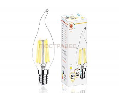 Лампа Filament LED C37L-F 6W E14 3000K (60W)