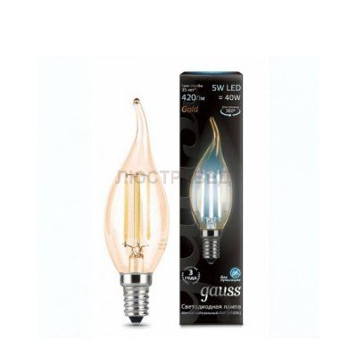 Лампа Gauss LED Filament Candle tailed E14 5W 4100K Golden