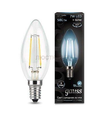 Лампа Gauss LED Filament Свеча E14 7W 580lm 4100К 1/10/50