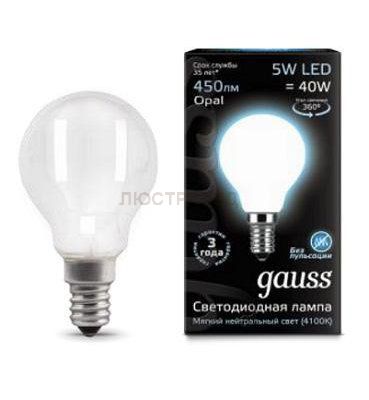 Лампа Gauss LED Filament Шар OPAL E14 5W 450lm 4100K 1/10/50